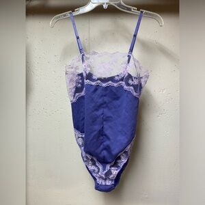 Vtg Teddy Bodysuit Romper Lace Snap Lingerie Purple Medium